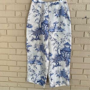 Field Manor sz 8 Wide Leg Pants 100% Silk Toile Asian Old Money Preppy Coastal
